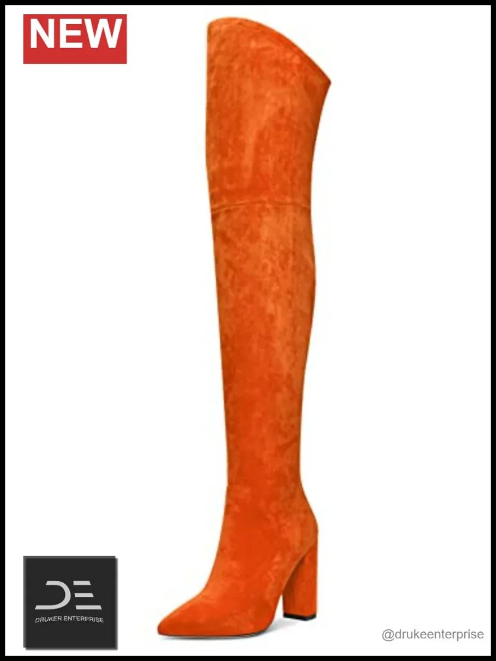 Over-the-Knee Boots 4 Inch Chunky Block Heel Pointed Toe Zipper